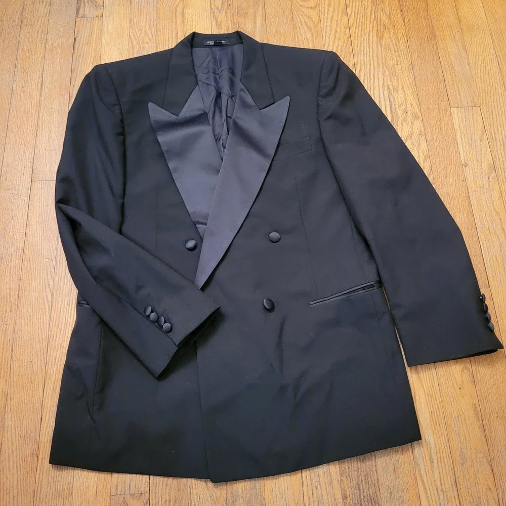 Abriani 42R Tuxedo Suit Black Double Breasted Wool Italy Wedding Formal Prom